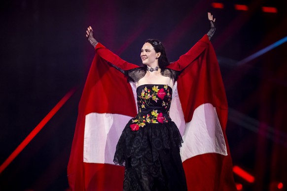 KEYPIX - Switzerland&#039;s Zoe Me takes part in the flag parade during the dress rehearsal and preview show of the final at the 69th Eurovision Song Contest in Basel, Switzerland, on Friday, May 16,  ...