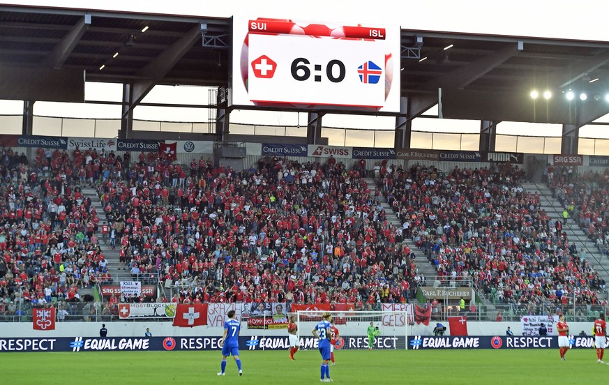 Score after during the UEFA Nations League group stage match between Switzerland and Iceland in the Kybunpark stadium in St. Gallen, Switzerland, on Saturday, September 8, 2018. (KEYSTONE/Walter Bieri ...