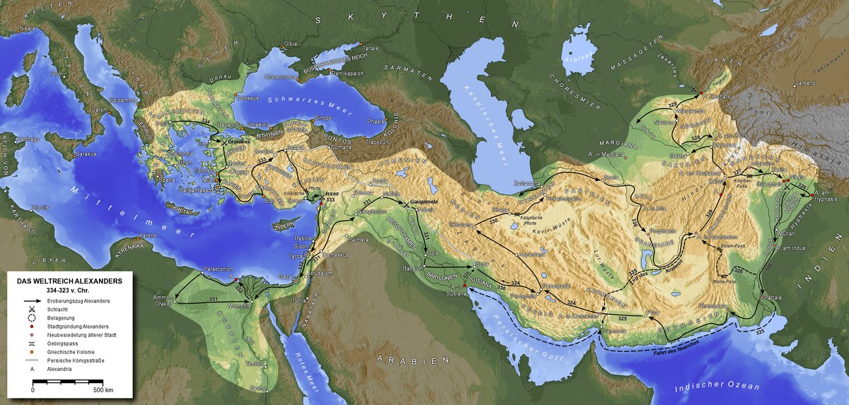 Das Reich Alexanders des Grossen im Jahr seines Todes 323 v. Chr.