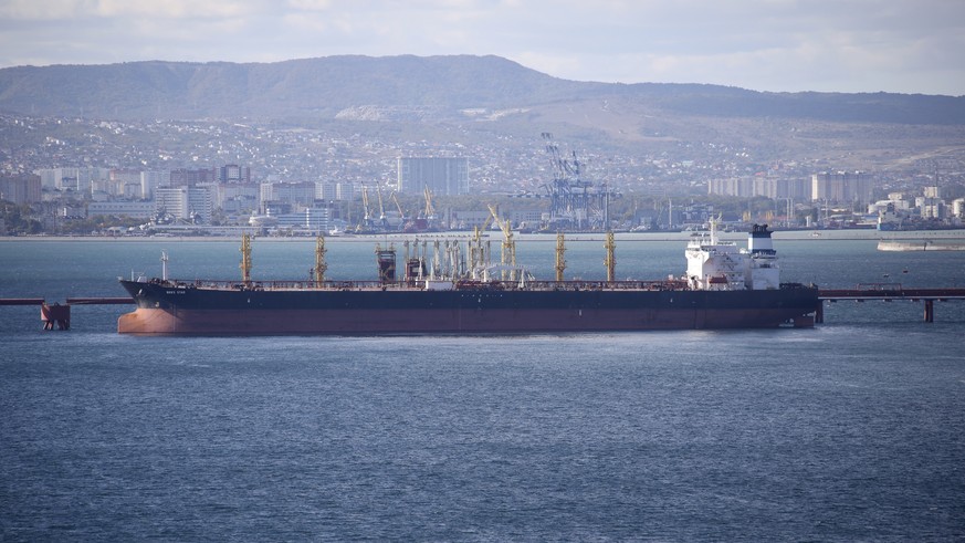 FILE - An oil tanker is moored at the Sheskharis complex, part of Chernomortransneft JSC, a subsidiary of Transneft PJSC, in Novorossiysk, Russia, on Oct. 11, 2022. A Russian official says the country ...