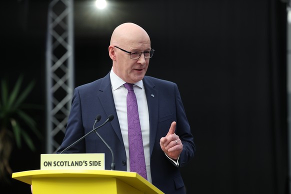 epa12893345 Scotland's First Minister and Leader of the Scottish National Party (SNP) John Swinney launches the SNP's 2026 Scottish Parliament election manifesto at Barras Art &amp; Design,  ...