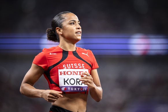 Salome Kora of Switzerland reacts after the women&#039;s 100 meters semifinal during day two of the World Athletics Championships Tokyo 2025 at the National Stadium on Sunday, September 14, 2025 in To ...
