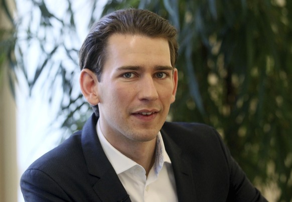 FILE - In this March 31, 2016 file photo Austrian Foreign Minister Sebastian Kurz speaks during an interview with The Associated Press in Vienna. Kurz leads the Austria People Party_now under the name ...