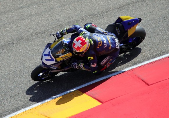 epa09218280 Swiss Dominique Aegerter of Ten Kate Racing Yamaha in action during a test session before the Pirelli Aragon Round, the season opener of the 2021 MOTUL FIM Superbike World Championship at  ...