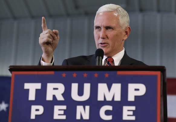 FILE - In this Nov. 3, 2016 file photo, then-Republican vice presidential candidate, Indiana Gov. Mike Pence speaks in Prole, Iowa. Vice President-elect Mike Pence will lead President-elect Donald Tru ...
