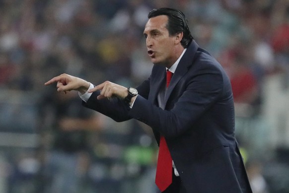 epa07610949 Manager Unai Emery of Arsenal reacts during the UEFA Europa League final between Chelsea FC and Arsenal FC at the Olympic Stadium in Baku, Azerbaijan, 29 May 2019. EPA/YURI KOCHETKOV