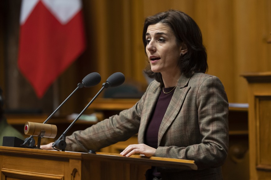 Flavia Wasserfallen, SP-BE, spricht waehrend der Erklaerung um die Austragung der Fussball-Europameisterschaft der Frauen 2025 in der Schweiz , waehrend der Wintersession der Eidgenoessischen Raete, a ...