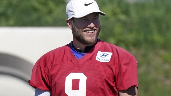 Los Angeles Rams quarterback Matthew Stafford warms up during practice for an NFL Super Bowl football game Wednesday, Feb. 9, 2022, in Thousand Oaks, Calif. The Rams are scheduled to play the Cincinna ...