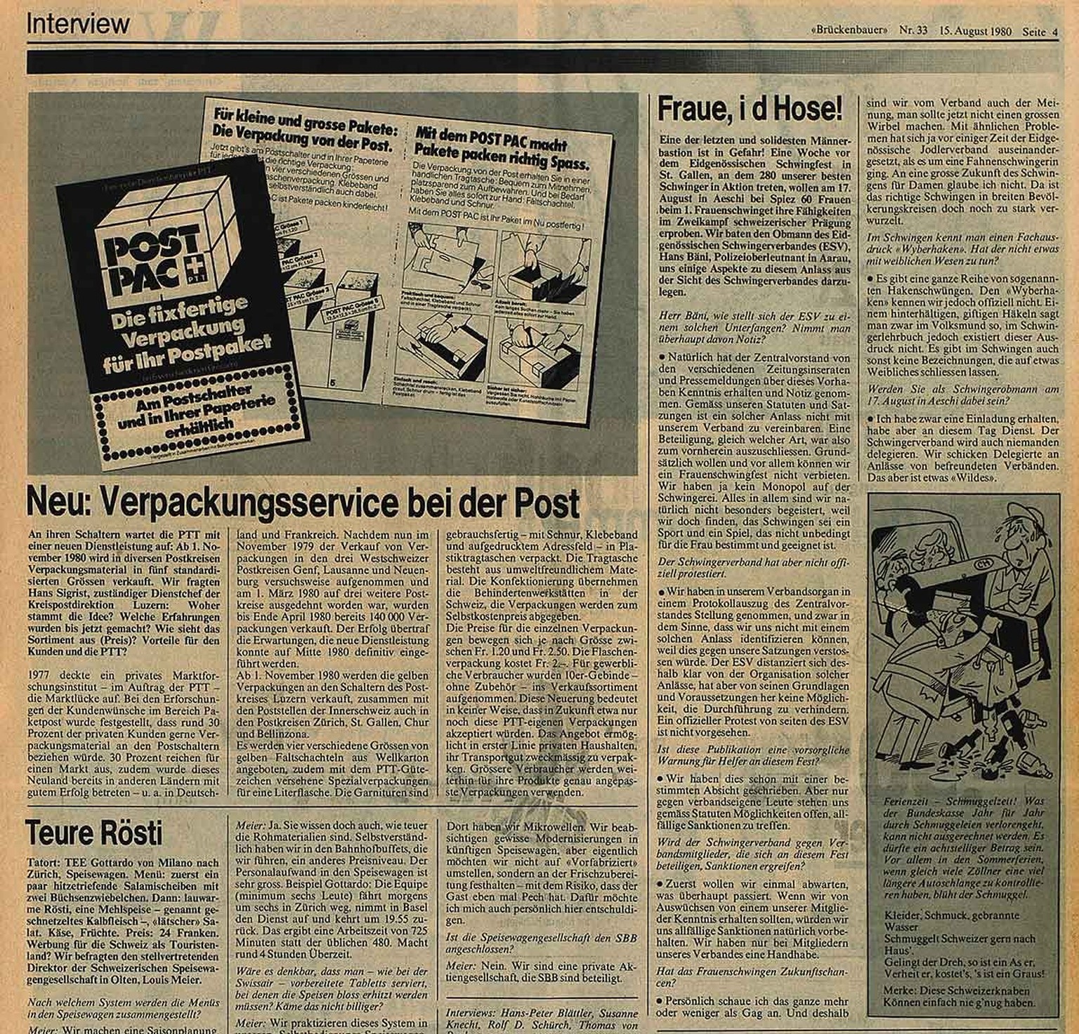 Interview about swinging women in the bridge builder of August 15, 1980. https://www.e-newspaperarchives.ch/?a=d&d=MIM19800815-01.2.12&e=-------de-20--1 -- img-txIN--------0-----