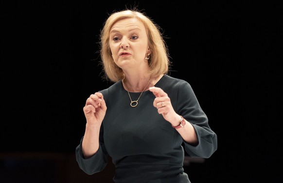 Liz Truss during a hustings event in Perth, Scotland, Tuesday, Aug. 16, 2022, as part of the campaign to be leader of the Conservative Party and the next prime minister. (Jane Barlow/PA via AP)