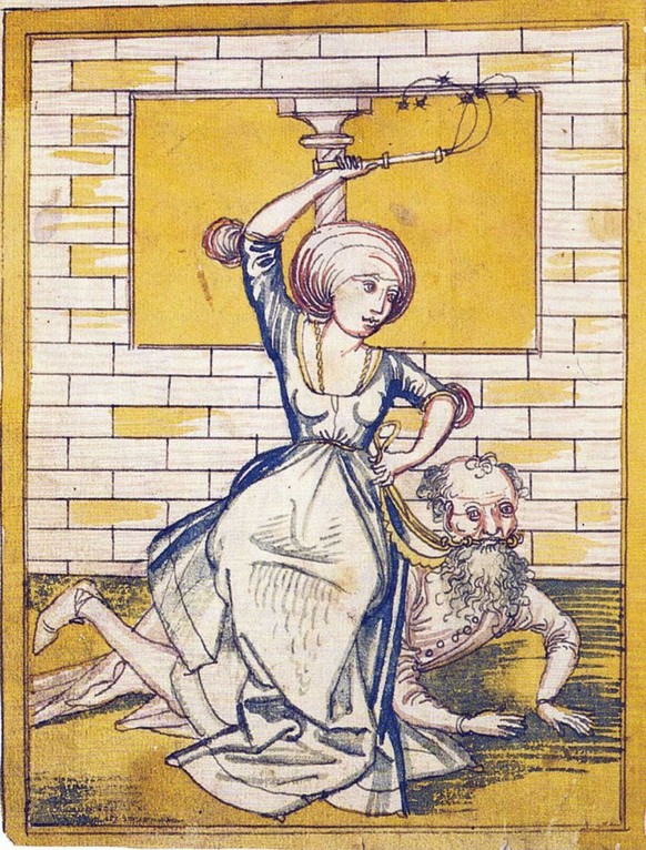 Aristoteles und Phyllis in einer Handschrift, ca. 1486-1520.
https://www.digitale-sammlungen.de/view/bsb00087338?page=326