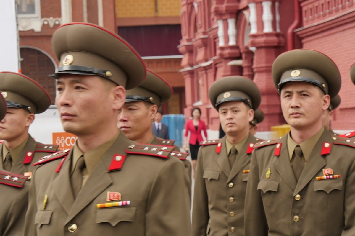 North Korean Soldiers. North Korea big Armed Force and Pyongyang Dictator Kim Jong Un used Military Power to threaten a Nuclear War against the United States. Moscow 29 August 2015.