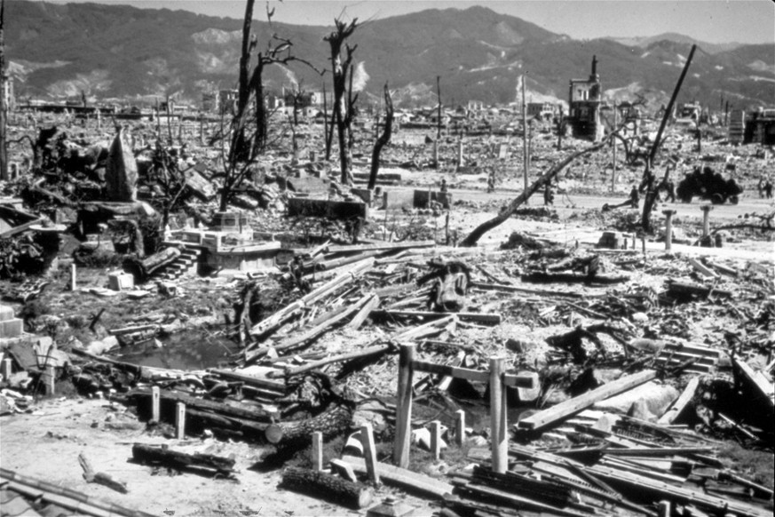 FILE - This Aug. 6, 1945 file photo, shows the destruction from the explosion of an atomic bomb in Hiroshima, Japan. The 70th anniversary of the atomic bombings of Hiroshima and Nagasaki are being mar ...