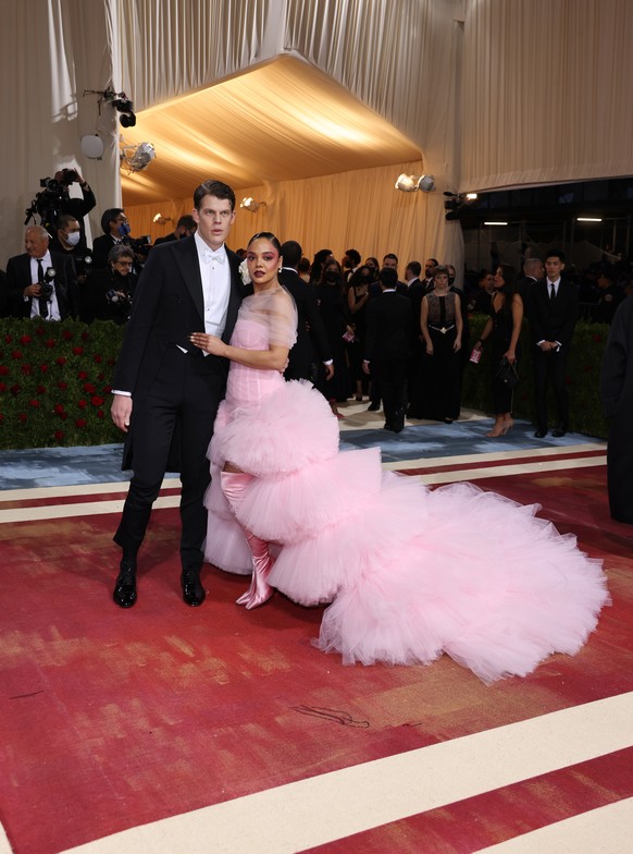 epa09923846 Wes Gordon and Tessa Thompson on the red carpet for the 2022 Met Gala, the annual benefit for the Metropolitan Museum of Art&#039;s Costume Institute, in New York, New York, USA, 02 May 20 ...