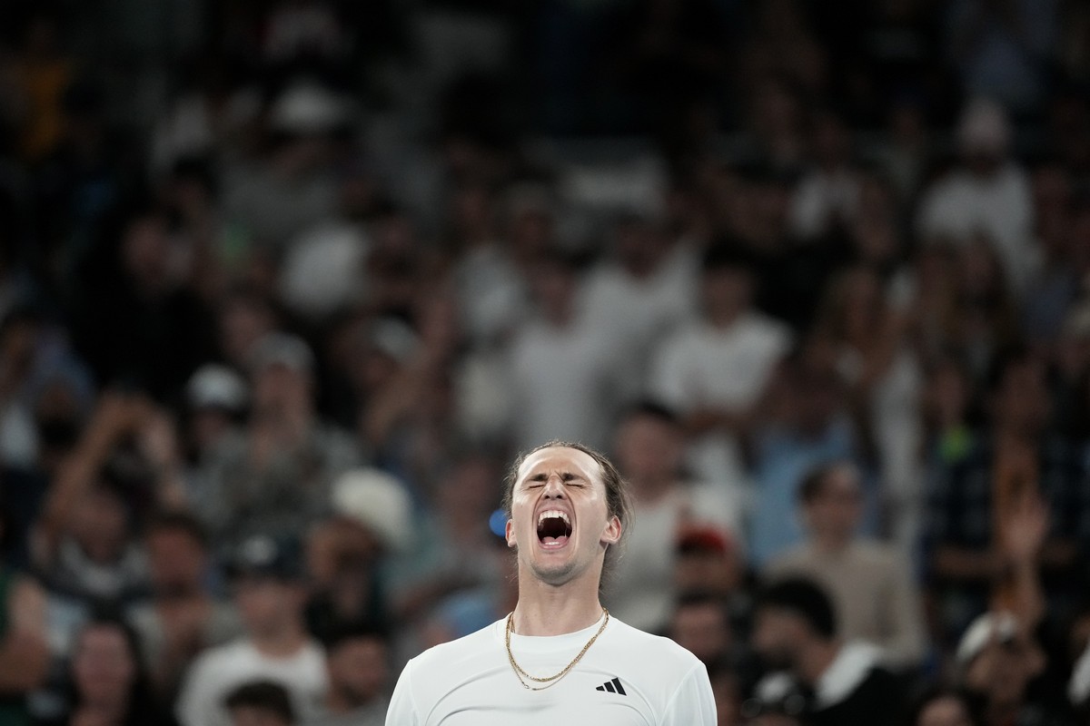 Alexander Zverev of Germany celebrates after defeating Lukas Klein of Slovakia in their second round match at the Australian Open tennis championships at Melbourne Park, Melbourne, Australia, Thursday ...