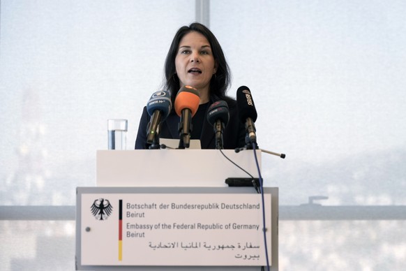 German Foreign Minister Annalena Baerbock, speaks during a news conference at the German Embassy in Dekwaneh, northern Beirut, Lebanon, Wednesday, Oct. 23, 2024. (AP Photo/Bilal Hussein)
Annalena Baer ...