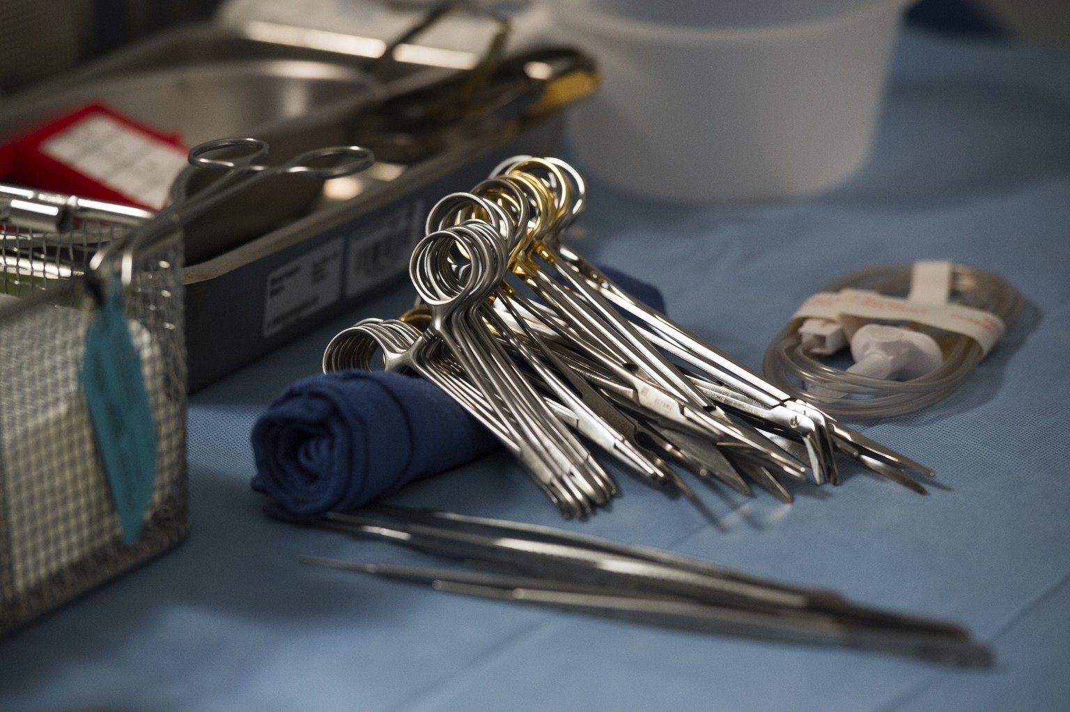 FILE - Surgical instruments and supplies lay on a table during a kidney transplant surgery at MedStar Georgetown University Hospital in Washington D.C., Tuesday, June 28, 2016. The Biden administratio ...