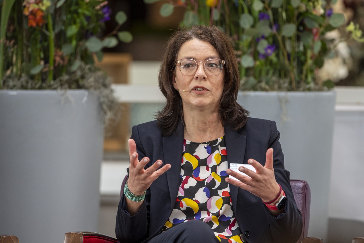 Direktorin von Schweizer Radio und Fernsehen SRF, Nathalie Wappler anlaesslich des Swiss Media Forum vom Freitag, 12. Mai 2023 im KKL in Luzern. (KEYSTONE/Urs Flueeler)