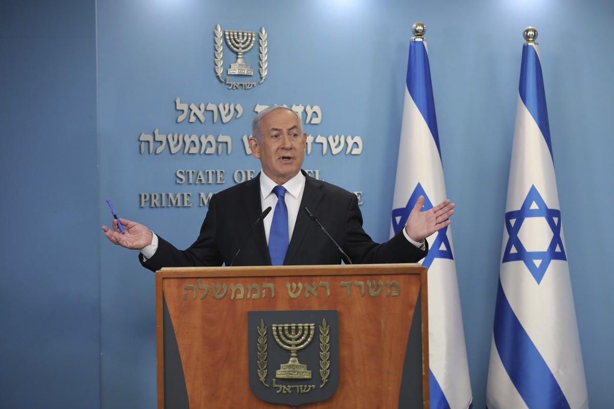 Israel's Prime Minister Benjamin Netanyahu announces full diplomatic ties will be established with the United Arab Emirates, during a news conference on Thursday, Aug. 13, 2020 in Jerusalem. In a ...