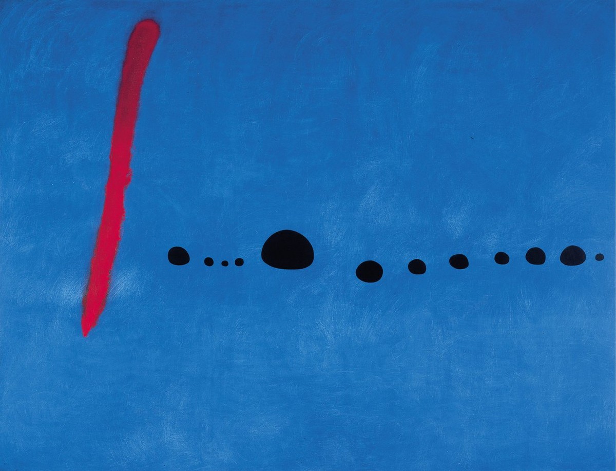 epa02152147 An undated handout picture provided on 11 May 2010 by the Centre Pompidou-Metz, France, showing 'Blue II, 1961' by Joan Miro. The artwork is part of the first exhibition of the n ...