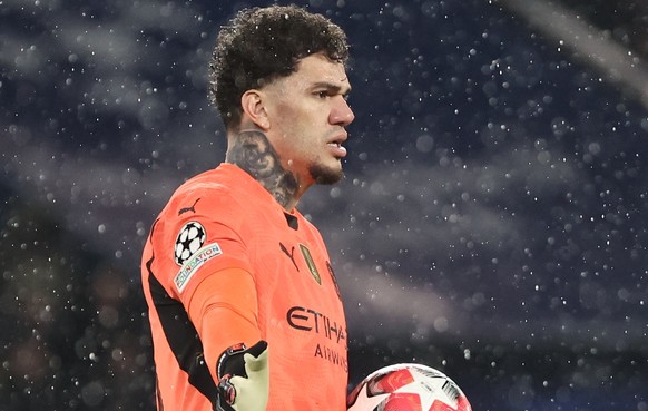 epa11845712 Ederson of Manchester City in action during the UEFA Champions League league phase soccer match between Paris Saint Germain (PSG) and Manchester City in Paris, France, 22 January 2025. EPA ...