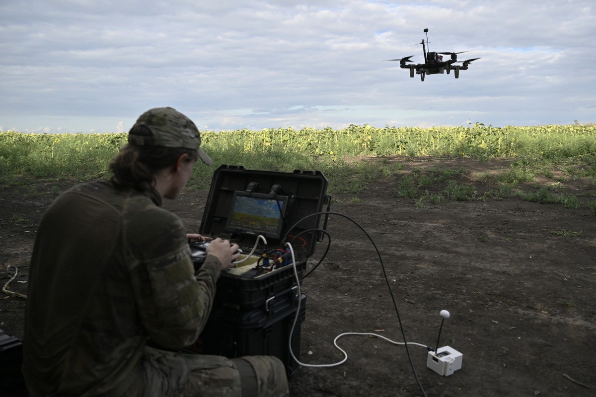 Drone pilot with callsign Rubik, 22, from the Reconnaissance Company "Only Wars" of the Ukrainian 3rd Army Corps controls a FPV drone during a training flight in an undisclosed location, in  ...