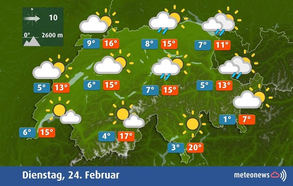 wetter schweiz meteonews montag, 23.02.2026