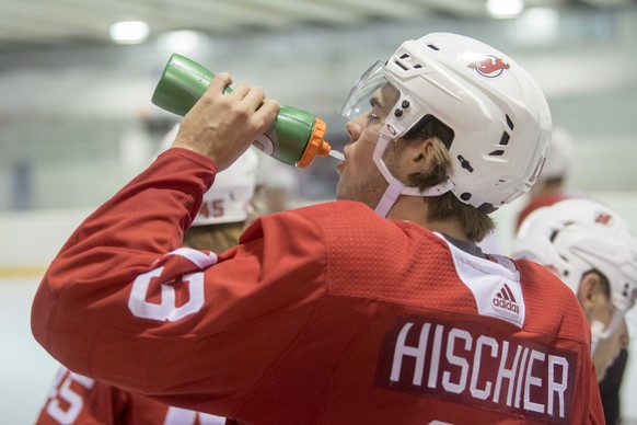 New Jersey Devils Swiss player Nico Hischier during the training at the Postfinance Arena in Bern, Switzerland, Sunday, September 30, 2018. The New Jersey Devils will face the SC Bern on Monday, Octob ...