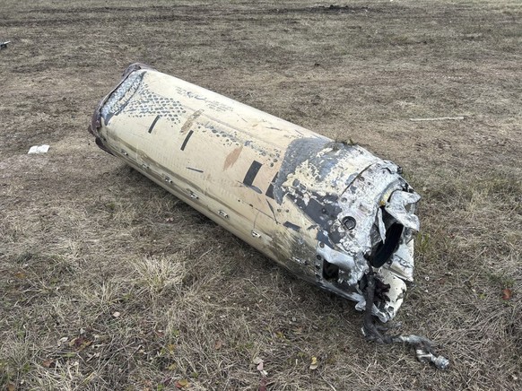 epa11742275 A handout photo released by the Russian Defense Ministry&#039;s official Telegram channel on 26 November 2024 shows the debris of the US made long-range ATACMS missile, reportedly used in  ...