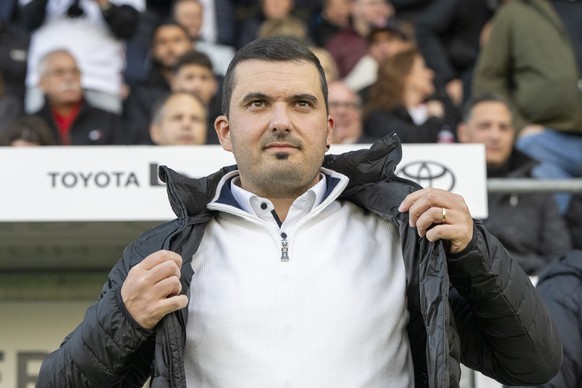 Trainer Brunello Iacopetta von Aarau beim Super League und Challenge League Meisterschaftsspiel zwischen dem FC Aarau und dem FC Yverdon vom Freitag, 15. Mai 2026 in Aarau. (KEYSTONE/Urs Flueeler)