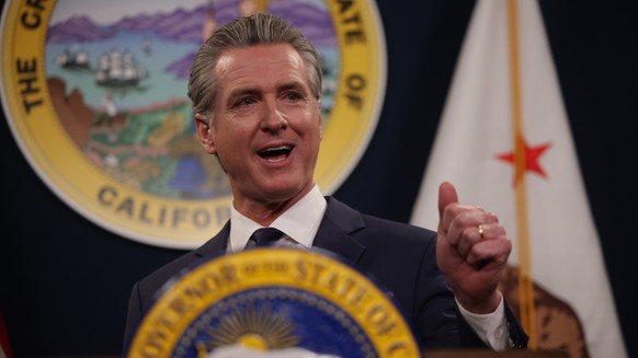 California Gov. Gavin Newsom delivers his final state budget plan at the Capitol Annex Swing Space in Sacramento, Calif. on Thursday, May 14, 2026. (Gabrielle Lurie/San Francisco Chronicle via AP)
Cal ...