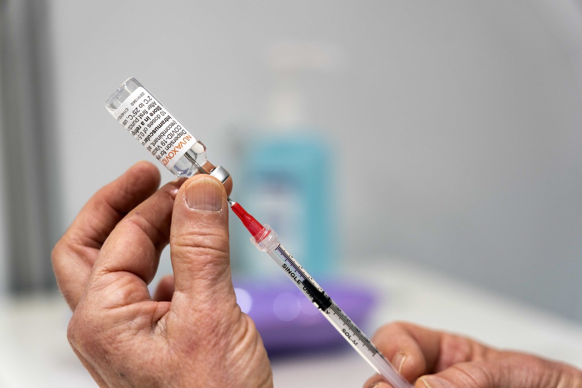 epa09826323 A vial of Novavax's COVID-19 vaccine Nuvaxovid at GGD Utrecht in Nieuwegein, The Netherlands, 15 March 2022. The vaccine is intended for adults who have not yet been vaccinated agains ...