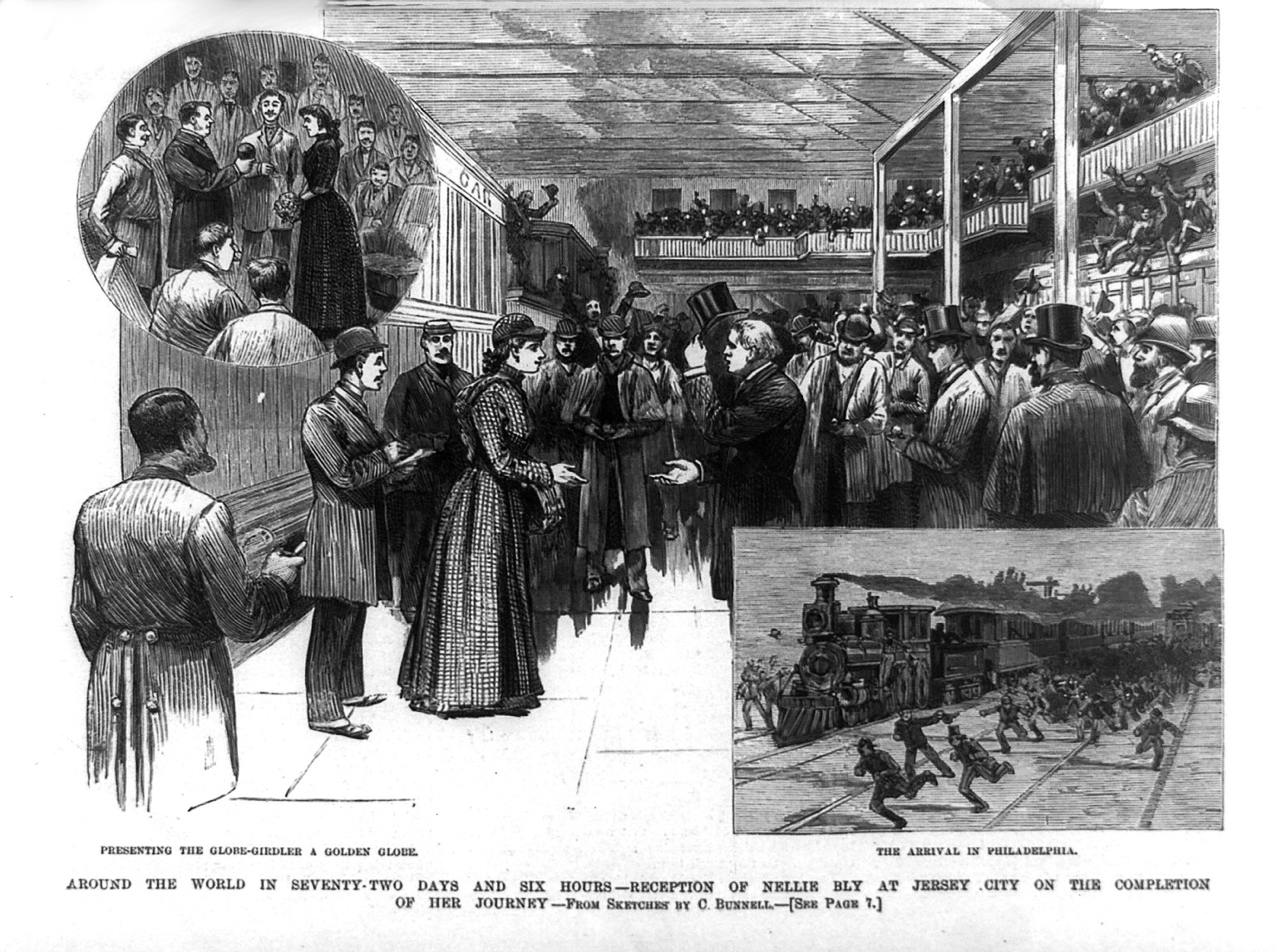 Starempfang für eine Journalistin: In nur 72 Tagen und 6 Stunden stellt Nellie Bly 1889/90 einen Weltreise-Rekord auf. Wieder zuhause tourt sie in einem Sonderzug durch die Staaten. 