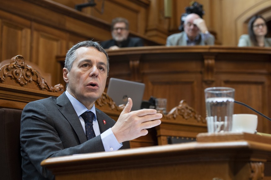 Bundesrat Ignazio Cassis spricht waehrend der Wintersession der Eidgenoessischen Raete, am Donnerstag, 29. November 2018 im Staenderat in Bern. (KEYSTONE/Anthony Anex)