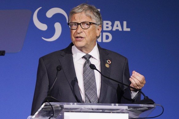 FILE - Bill Gates speaks during the Global Fund&#039;s Seventh Replenishment Conference, Wednesday, Sept. 21, 2022, in New York. Gates topped The Chronicle of Philanthropy?s annual list of the 10 larg ...