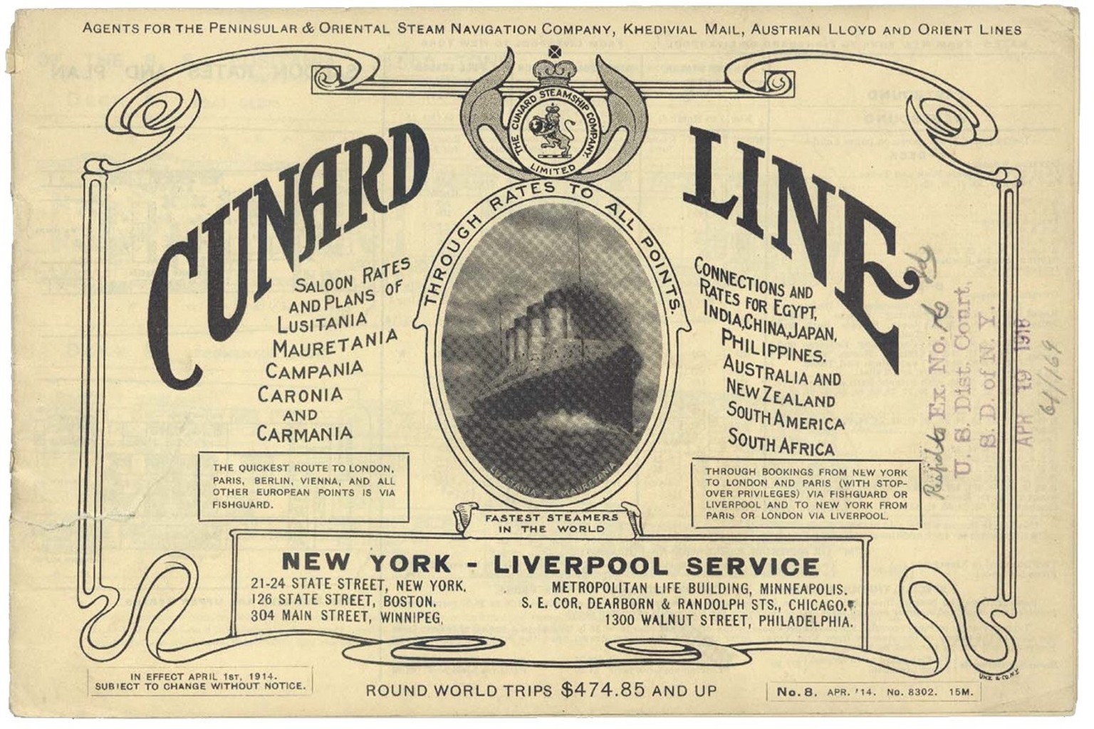 Werbung der Cunard Line für die «schnellsten Dampfschiffe der Welt», 1914.
https://catalog.archives.gov/id/5722337?objectPage=2