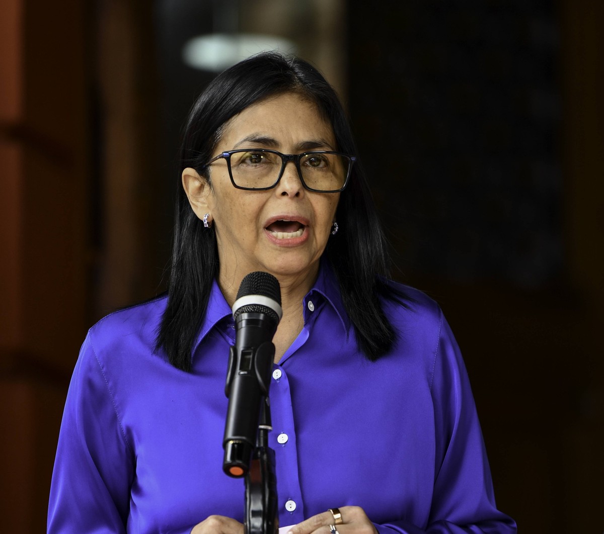 260114 -- CARACAS, Jan. 14, 2026 -- Venezuela s acting president Delcy Rodriguez attends a press conference in Caracas, Venezuela, Jan. 14, 2026. VENEZUELA-CARACAS-PRESS CONFERENCE DingxHongfa PUBLICA ...