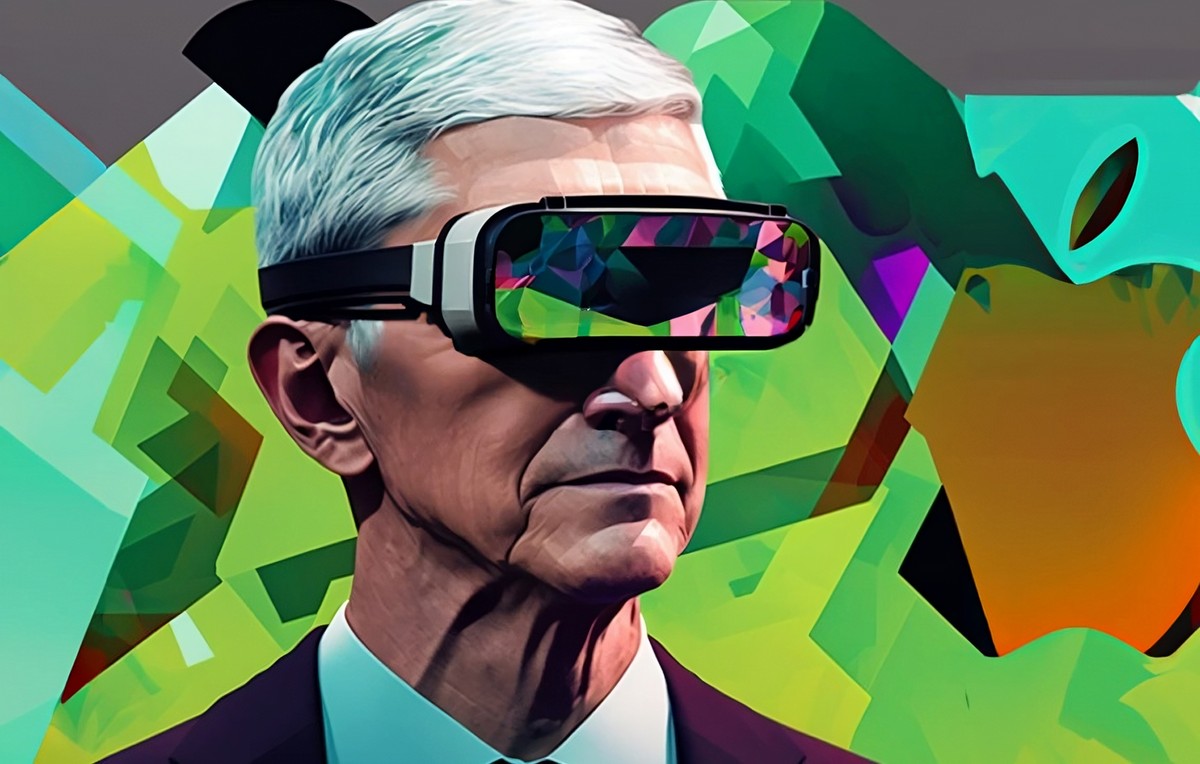 Tim Cook avec des lunettes Apple (illustration).