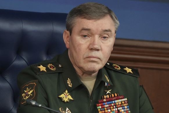 Russian Chief of General Staff Gen. Valery Gerasimov attends a meeting with Russian President Vladimir Putin and the top military brass in Moscow, Russia, Tuesday, Dec. 19, 2023. (Mikhail Klimentyev,  ...