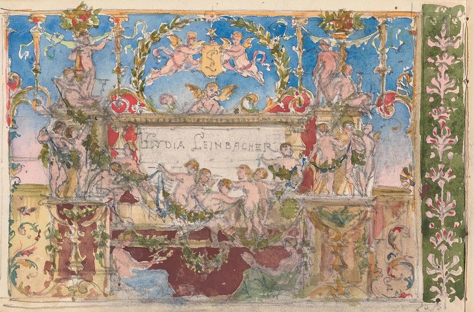 Gustav Gull verewigte «seine» Lydia in seinem Skizzenbuch, dass er Anfang der 1880er-Jahre in Baden geführt hatte, als Allegorie.
https://archiv.gta.arch.ethz.ch/de/bestaende/gustav-gull