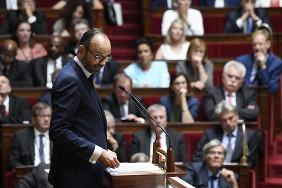 epa06065605 French Prime Minister Edouard Philippe delivers his general policy speech at the National Assembly in Paris, France, 04 July 2017. Philippe delivered the traditional speech the day after F ...