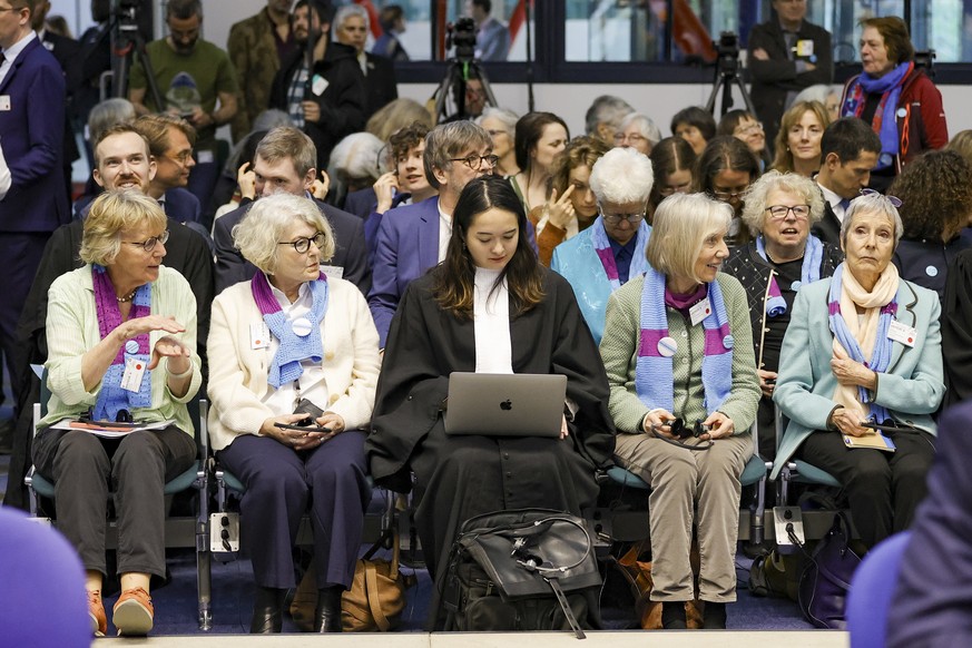 epa11266808 Activists of Climate Seniors wait in the courtroom during the judgement in a case against different European countries accused of climate inaction, at the European court of Human Rights (E ...