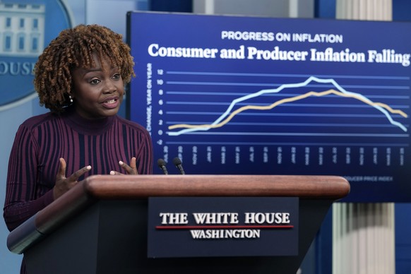 White House press secretary Karine Jean-Pierre speaks during the daily briefing at the White House in Washington, Wednesday, June 14, 2023. (AP Photo/Susan Walsh)
Karine Jean-Pierre
