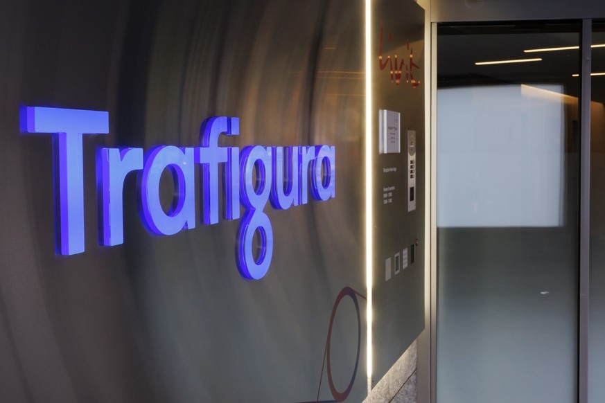 The logo of Trafigura is pictured at the entrance of Trafigura&#039;s operational center in Geneva, Switzerland, Tuesday, November 21, 2023. Trafigura is a multinational commodity (base metals and ene ...
