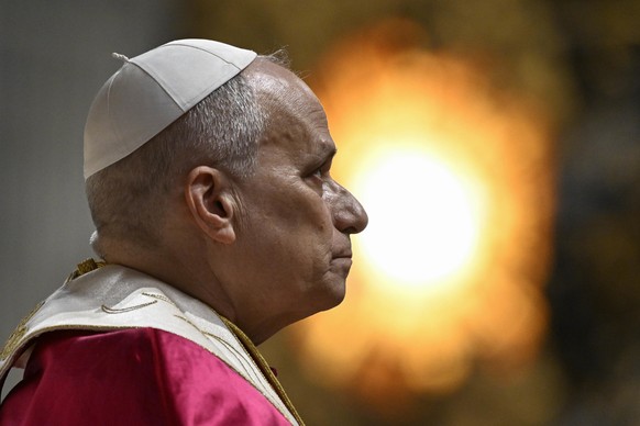 epa12883555 A handout provided by Vatican media shows Pope Leo XIV chairing the Holy Rosary Prayer Vigil for Peace in Saint Peter's Basilica in Vatican City, 11 April 2026. EPA/VATICAN MEDIA