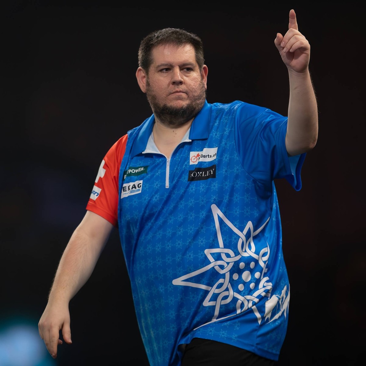 Paddy Power 2025 World Darts Champs Stefan Bellmont SUI reacts in his First Round match against Jermaine Wattimena NED not in picture during the 2025 Paddy Power World Darts Championship at Alexandra  ...
