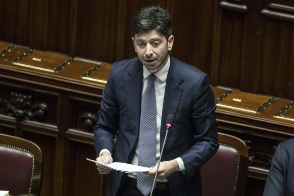 Italian Health Minister Roberto Speranza addresses the Chamber of Deputies of the Italian Parliament in Rome, Thursday, Jan. 30, 2020. Italian health authorities are screening passengers aboard a crui ...