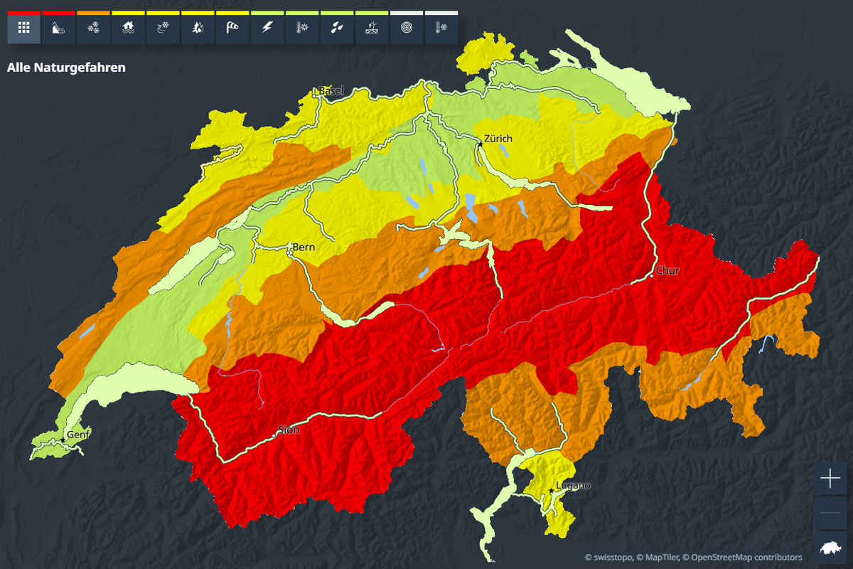 In grossen Teilen der Schweiz ruft der Bund Gefahrenstufe 4 aus.