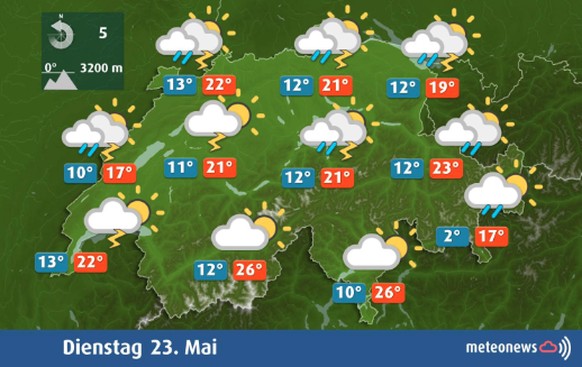 Wetterprognose Dienstag, 23. Mai 2023