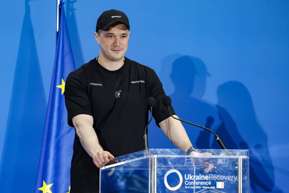July 11, 2025, Rome, ITALY: Ukrainian Minister for Digital Transformation Mychajlo Fedorov during a press conference at the Ukraine Recovery Conference 2025 in Rome, Italy 11 July 2025. ANSA/FABIO FRU ...